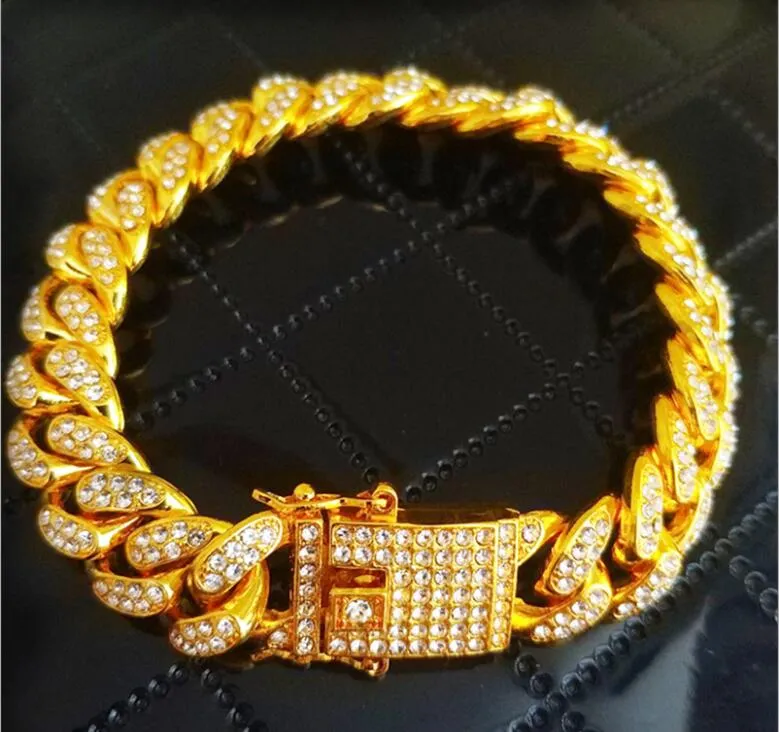 Pánské Iced Out Diamond módní řetízkové náramky Bangles Gold Sier Cuban Link Miami náramek Hip Hop šperky_voghion.com