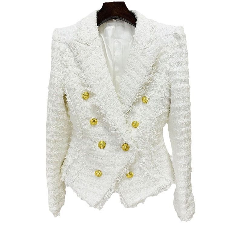 Damenbekleidung Star Fashion Tweed Slim Anzugjacke mit Quastenrand_voghion.com