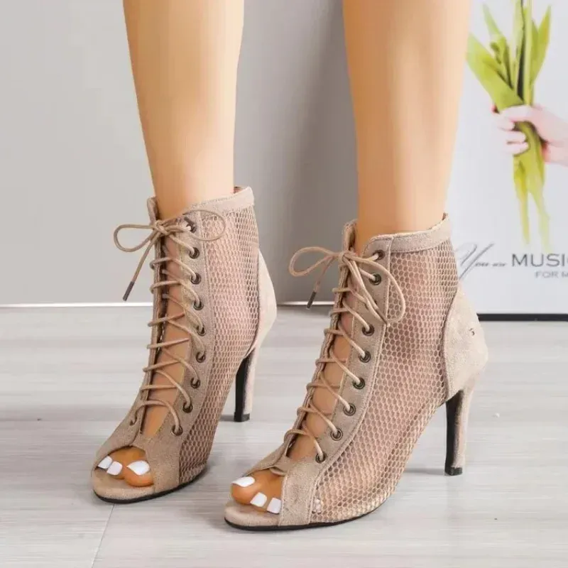 Sandalias de baile de verano para mujer, zapatos de salón, salsa, tango, de malla con recortes, para fiesta, 2024, E085_voghion.com