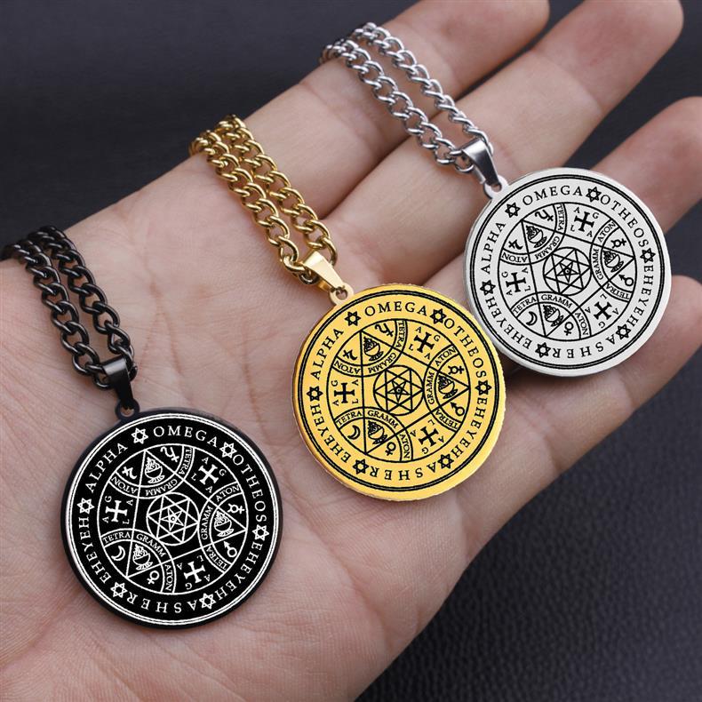 Temu Eno Angel Magic Talisman Alpha Four Character Božské jméno Trojúhelník Hvězda Nerezová ocel Přívěsek Náhrdelník_voghion.com