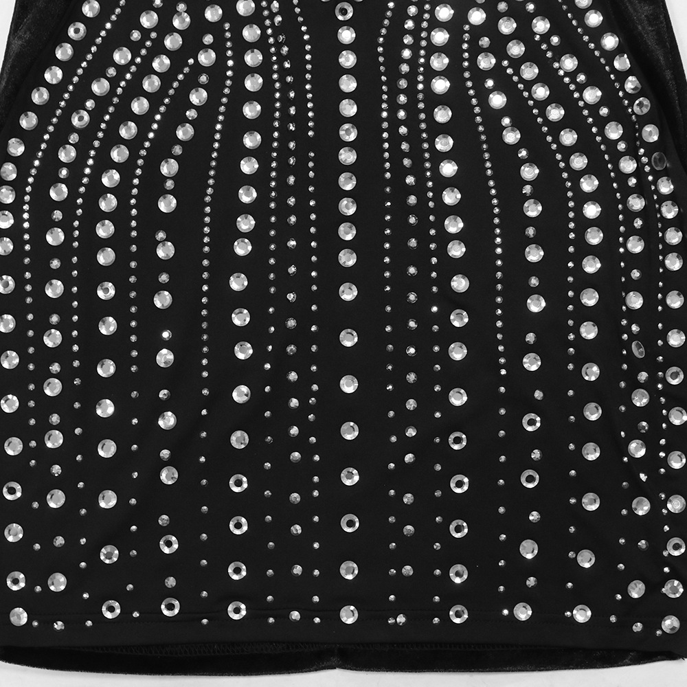 Damenbekleidung, sexy, heißes, durchsichtiges, hüftbedeckendes, ärmelloses Strapskleid aus Diamant-Samt-Spleißnetz für Damen_voghion.com