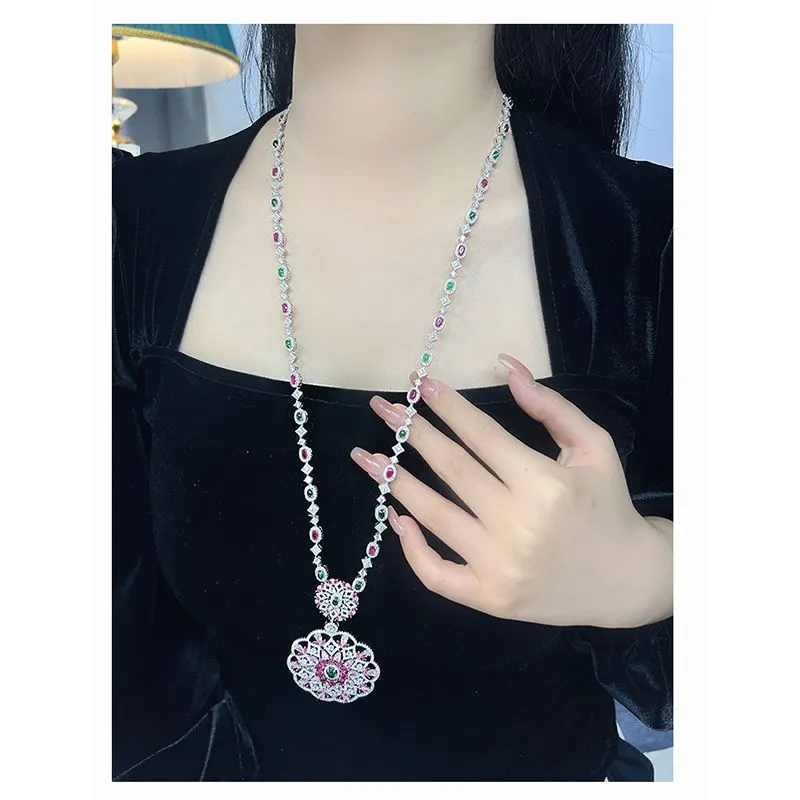 Orecchini pendenti con fiori di cristallo alla moda, collana girocollo, gioielli da sposa, regalo_voghion.com