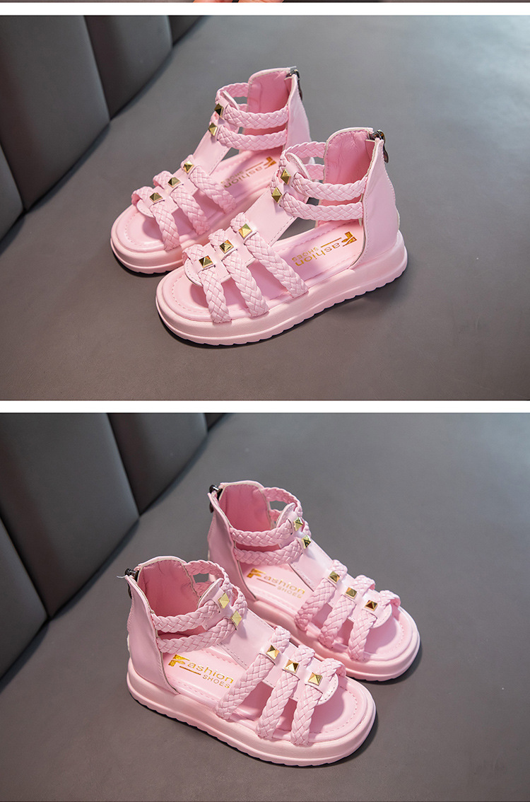 Sandali da ragazza Estate 2024 Scarpe da principessa open toe di nuova moda, scarpe romane per bambine con suola morbida per bambini grandi_voghion.com