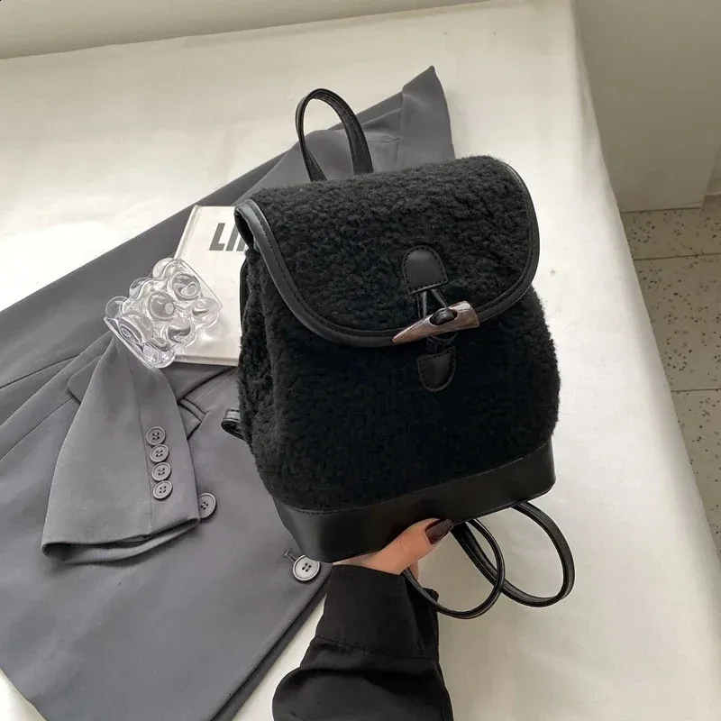 Winter Warm Lamb Wool Women Backpack Fashion er Plush Handbag Anti Theft Backbag Lady Casual Shoulder Crossbody Bag_voghion.com
