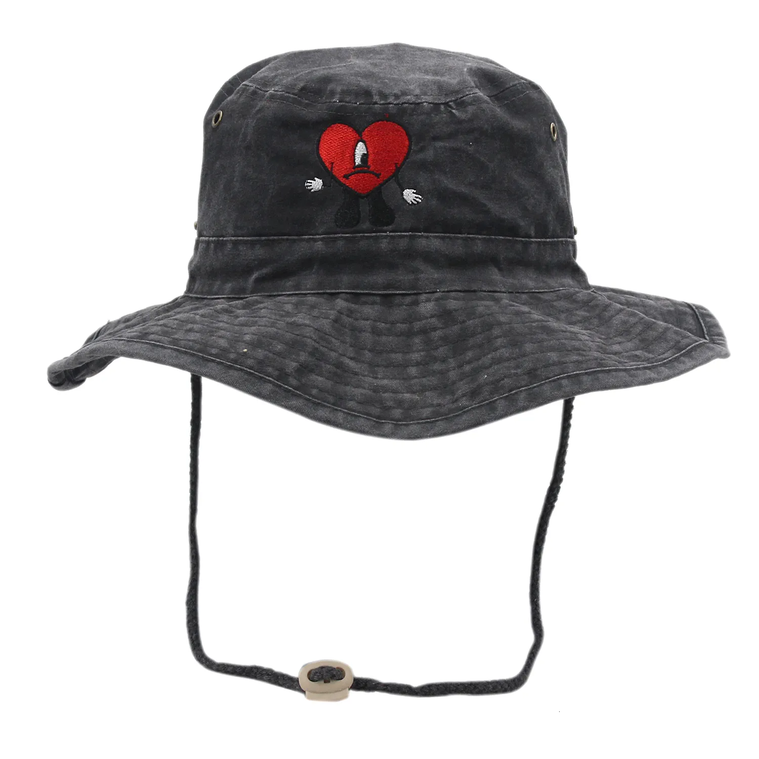 Pălării de plajă pliabile cu boruri largi din bumbac, brodate cu Bad Bunny, pescar, UN VERANO SIN TI, pentru femeie_voghion.com