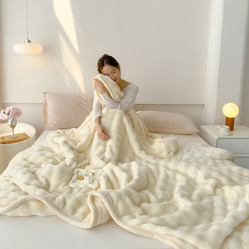 Light luxury high-end rabbit plush double-sided plush, thickened multi-functional air conditioning lunch break cover_voghion.com