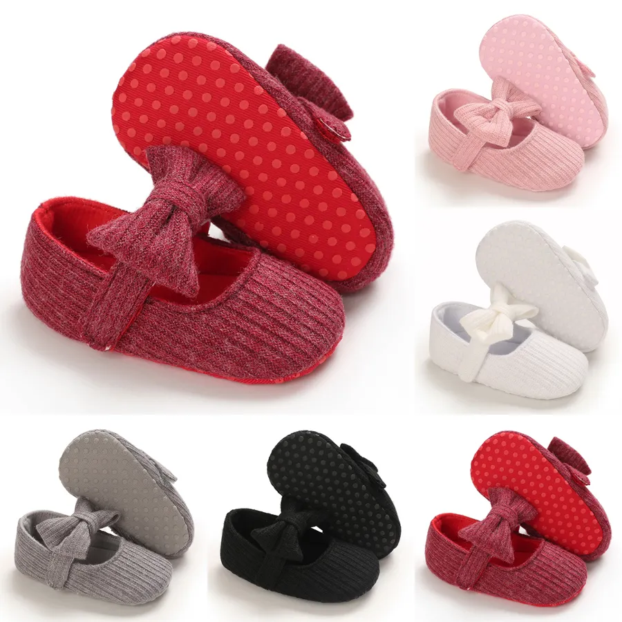 Bébé fille princesse enfant en bas âge mignon nœud papillon couleur unie tricoté antidérapant plat semelle souple joli nœud papillon Happysteps_voghion.com