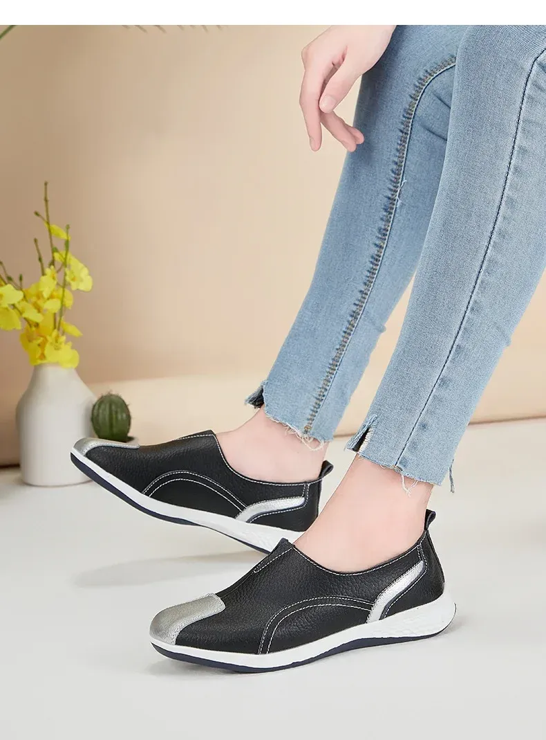 Genuine Leather Women 2024 Spring Autumn Slip-on Casual Flats Woman Fashion Loafer Ladies Shoes atos Mujer_voghion.com