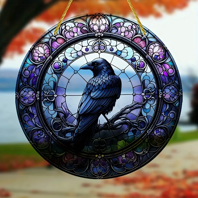 Raven In Tophat Suncatcher - 8" Whimsical Acrylic Art. Gothic Farmhouse Decor For Porch Or As A Quirky Gift._voghion.com