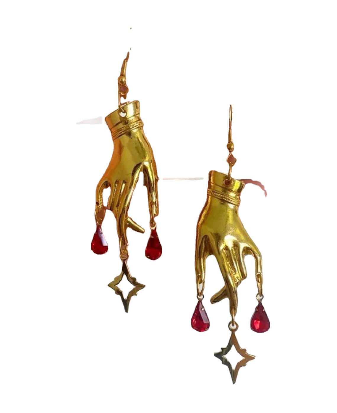 Earrings Gothic Gold Hand and Star Earrings_voghion.com