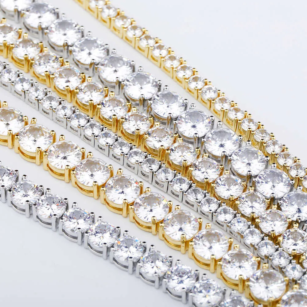 Pulsera con cierre de resorte y cadena de tenis con diamantes de laboratorio de 3 mm y 4 mm de moissanita VVS helada_voghion.com