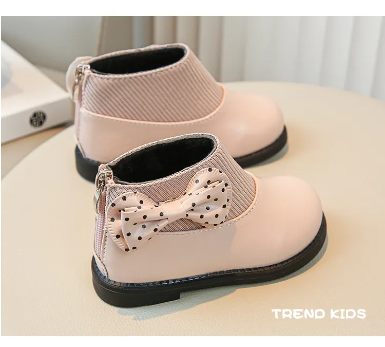 Children's Cotton Winter New Kids Bow Girls Soft Bottom PU Leather Baby Princess Boots Toddler Shoes Size US5.5C-US12.5C_voghion.com