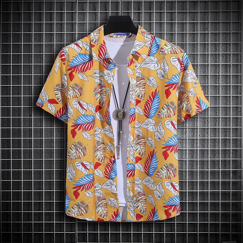 Polo da uomo a maniche corte estive stampate sottili da spiaggia, per uomo, camicia hawaiana_voghion.com