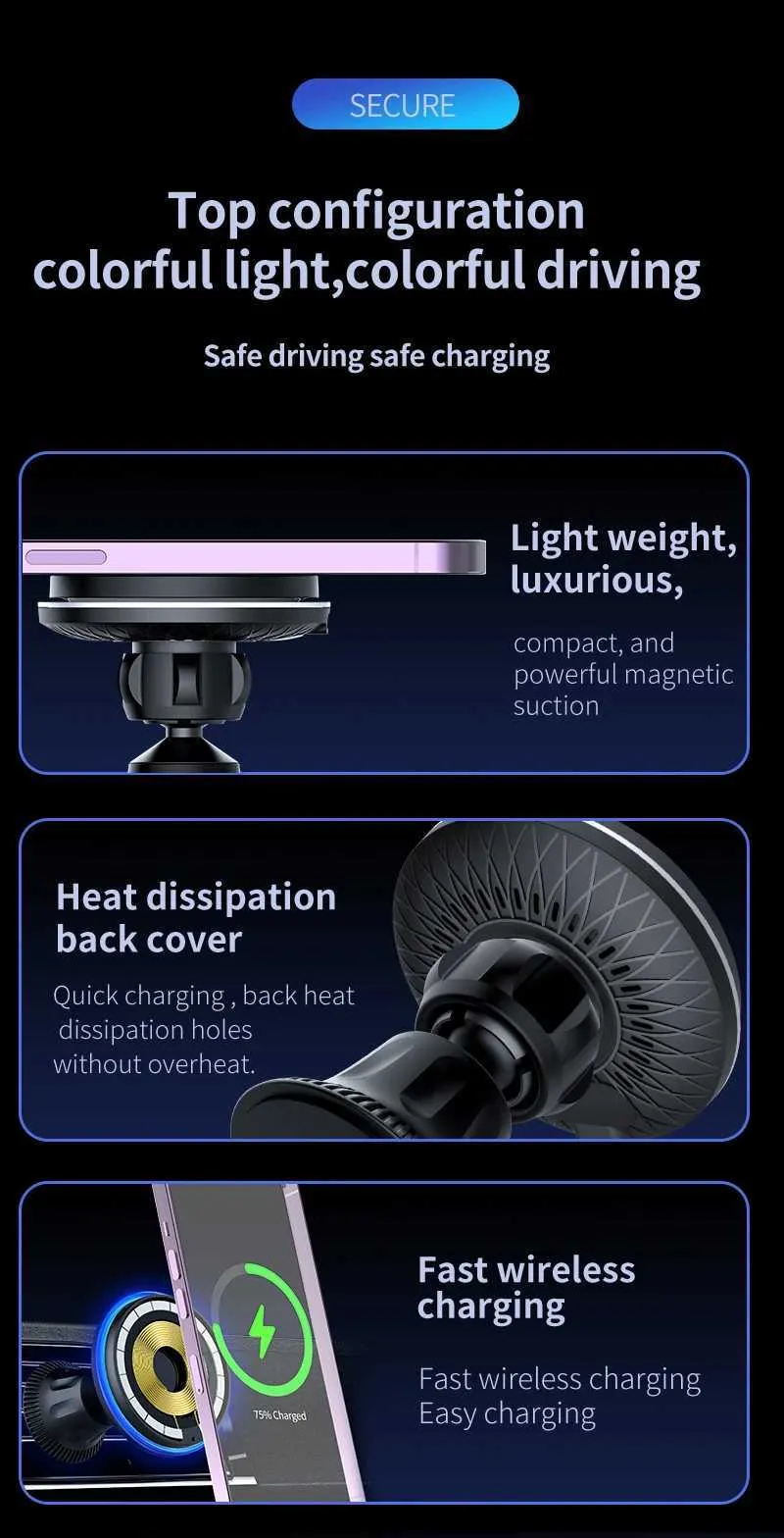 RGB Drahtlose Ladegerät Geeignet Für IPhone 12 13 15 Pro Max Mini Magnetische Auto Telefon Stand Halterung Installation Schnell_voghion.com