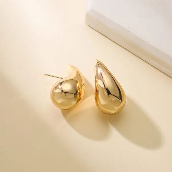 Stud Bottega Küpe Altın Halka Kadın İtalya İçi Boş Paslanmaz Çelik Hipoalerjenik Kaplama Gözyaşı Damlası Su Damlası Küpe_voghion.com