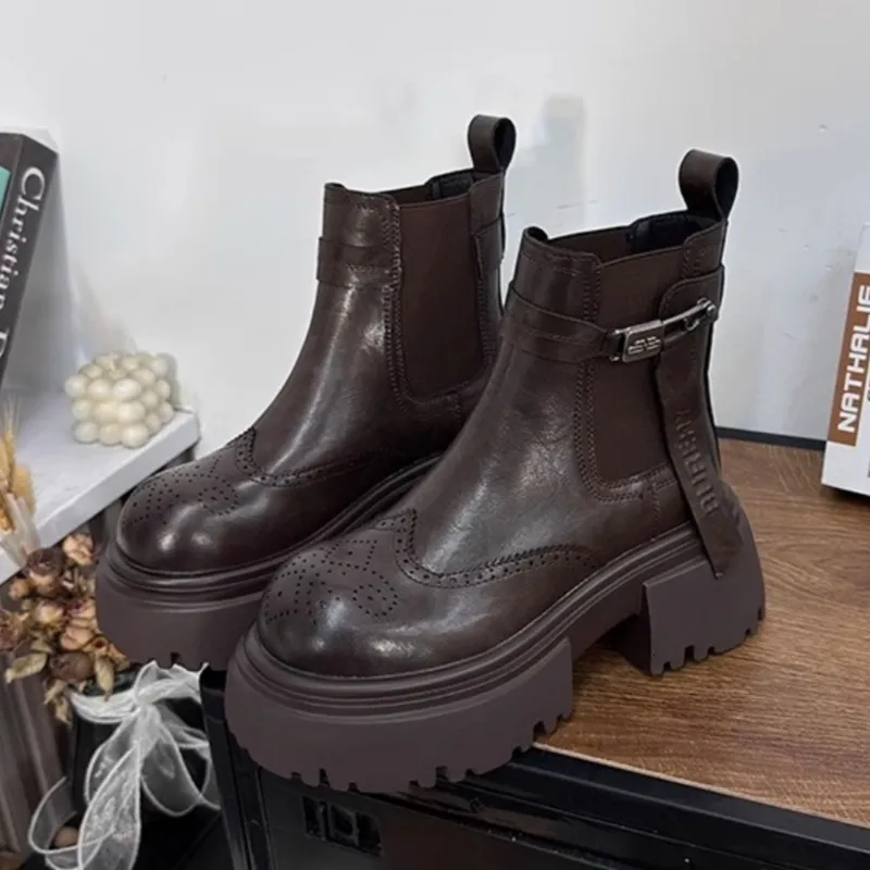 Bottes de neige à plateforme pour femmes, chaudes, en peluche, talons hauts, en cuir, tendance hiver 2025, chaussures décontractées, mode rétro Botas Mujer_voghion.com