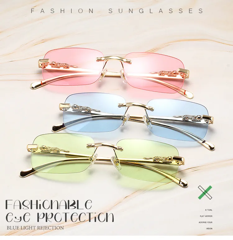 Vintage Sonnenbrille Eckig Rahmenlos Für Damen Und Herren_voghion.com