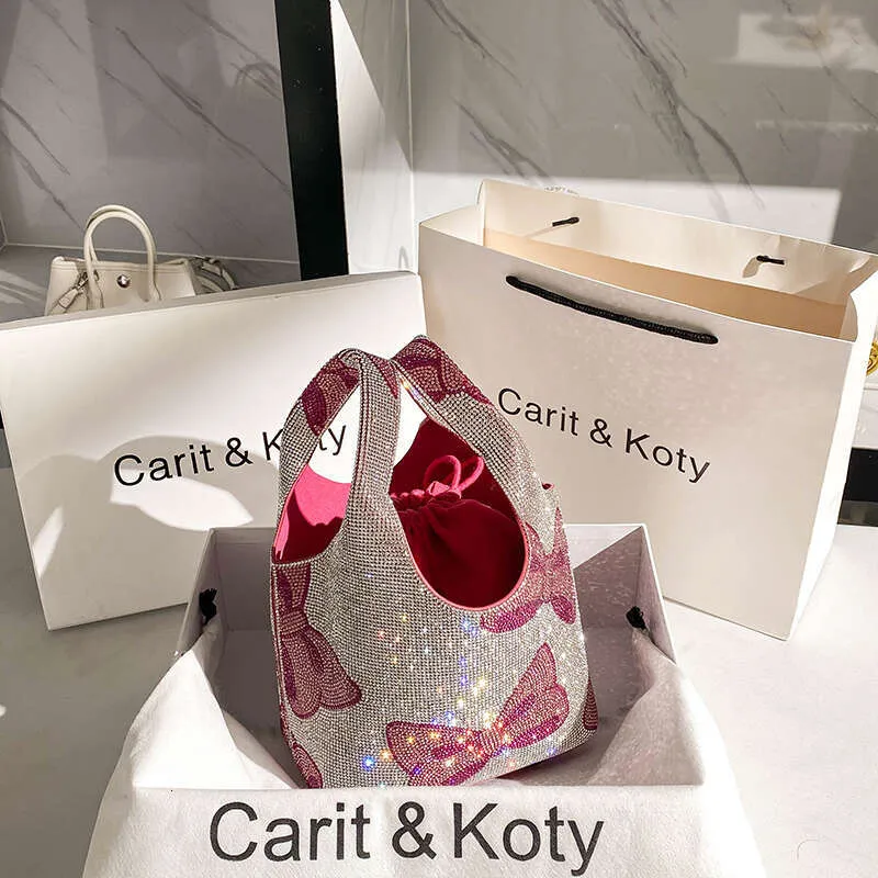 Glitter Shiny Rhies Dia Evening Clutch Purse Cute Cartoon Bow Knot Printing Bucket Women's Handbag Shoulder Bag_voghion.com
