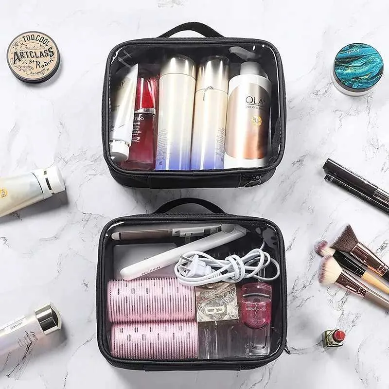 Organizzatore per cosmetici da viaggio portatile, trasparente, impermeabile, grande capacità, borsa da donna per il trucco._voghion.com