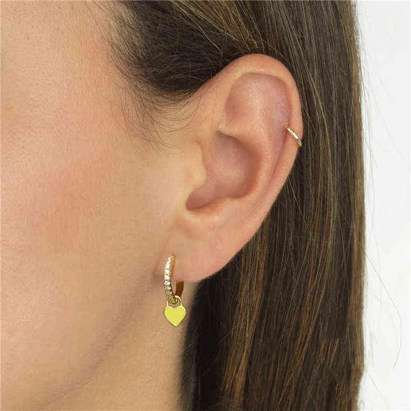 BOAKO placage boucles d'oreilles avec mignon bonbon néon émail coeur breloque goutte boucle d'oreille couleur or argent pour les filles L220614_voghion.com