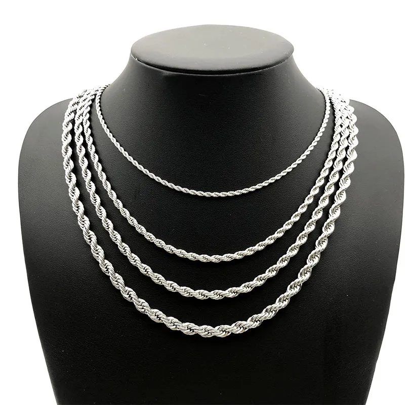 Collana con catena in corda di acciaio inossidabile da 2-5 mm, non sbiadisce, impermeabile, girocollo, uomo, donna, gioielli hip hop twist 316L_voghion.com