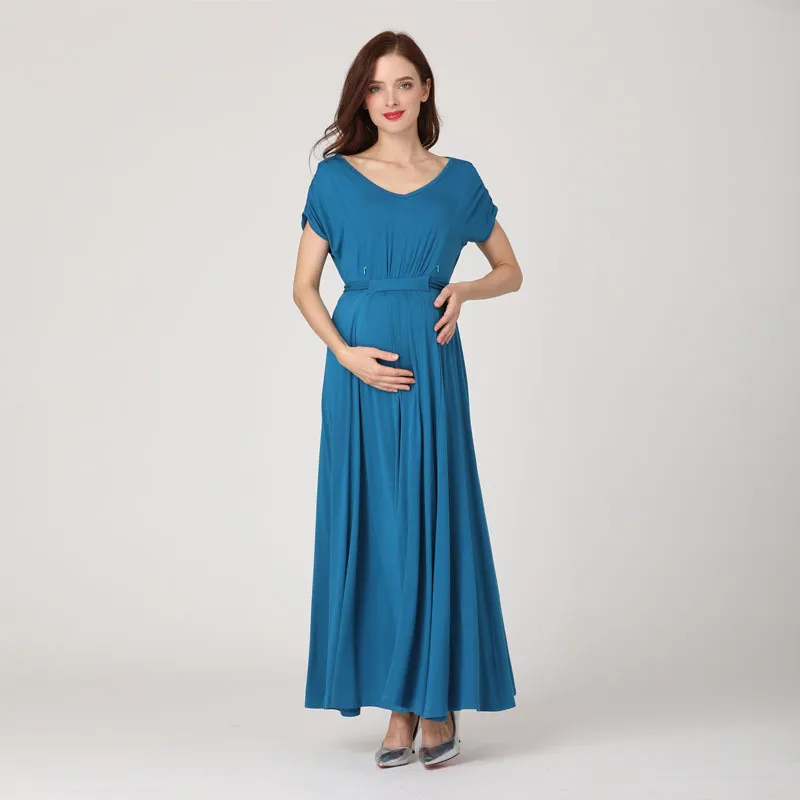 Emotion Moms 2024 Spring Summer Maternity Clothes Dress Casual Sexy V Neck For Pregnant Women LJ201114_voghion.com