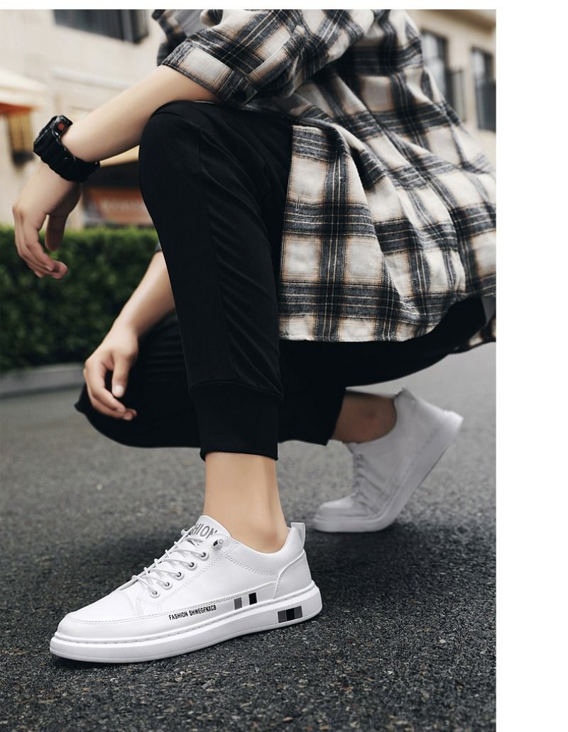 Casual For Men Autumn New Flat Breathable Fashion Lace Up Running White Leather Sneakers Male Students Walking Shoes_desvips.com