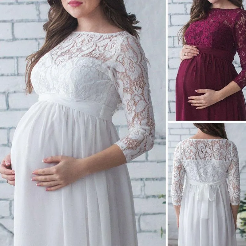 Robes de maternité femmes enceintes robe de douche de bébé accessoires de photographie vêtements de grossesse dentelle robe Maxi pour Po Shoot_voghion.com