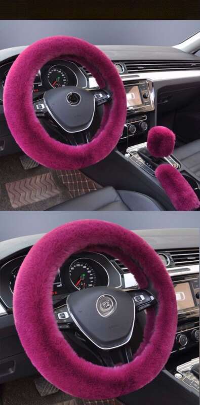 Steering Winter Otter Rabbit Fur Car Steering Wheel Plush Cartoon Handle Cover Three Piece Set Universal_voghion.com