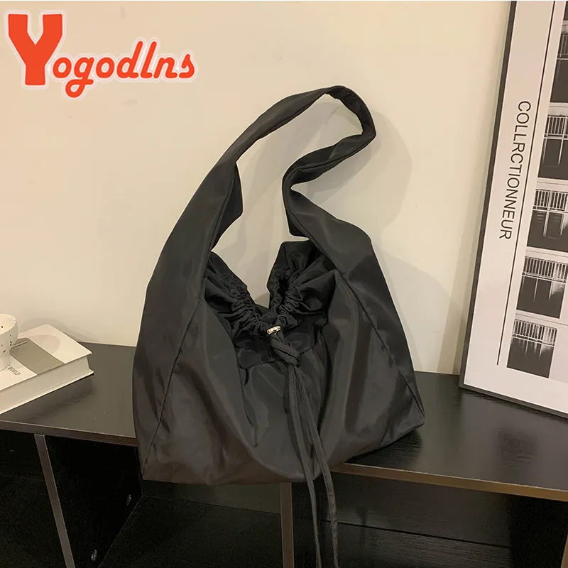 Yogodlns Borsa a tracolla casual in nylon con coulisse e impermeabile, tinta unita, Fiess, moda sportiva, borsa a tracolla Hobos_voghion.com