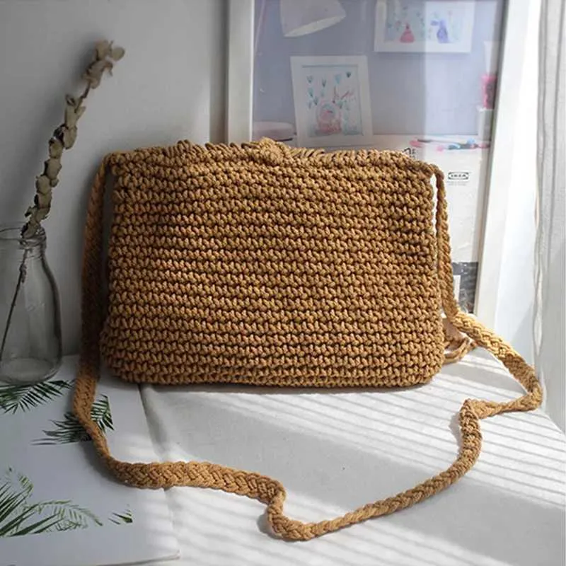 Handmade Cotton Woven Knitted Crossbody Bag With Tassels Vintage_voghion.com
