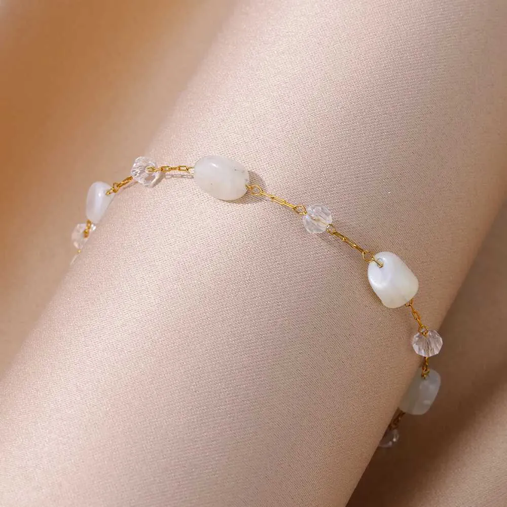Charm Armbänder Weiß Opal Stein Fußkettchen Für Frauen Gold Farbe Edelstahl Fußkettchen Armband Neue Sommer Strand_voghion.com