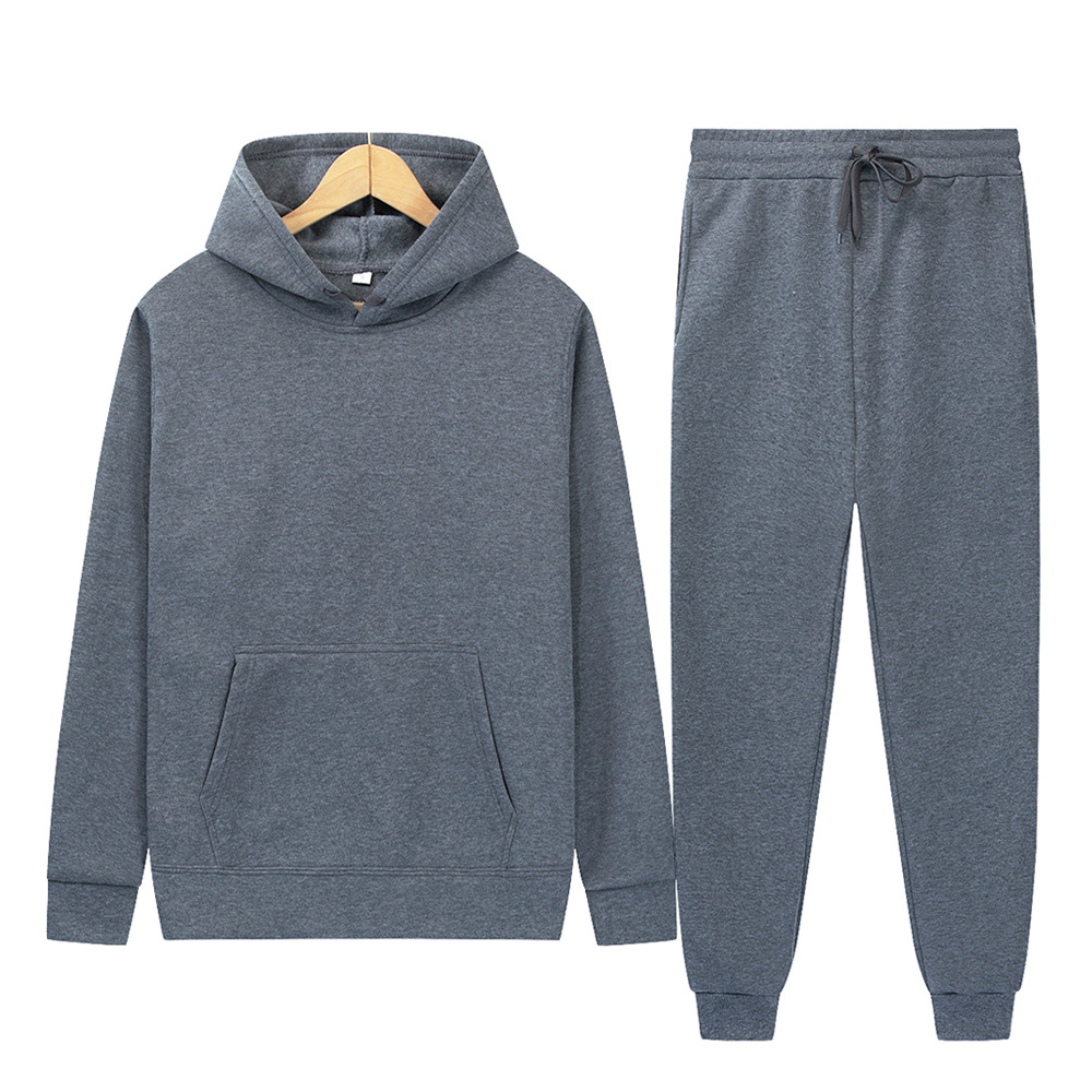 Sports Clothing Men's And Women's Sports Sweatshirt Set Solid Color Light Plate Fleece Hoodie + Trousers_voghion.com