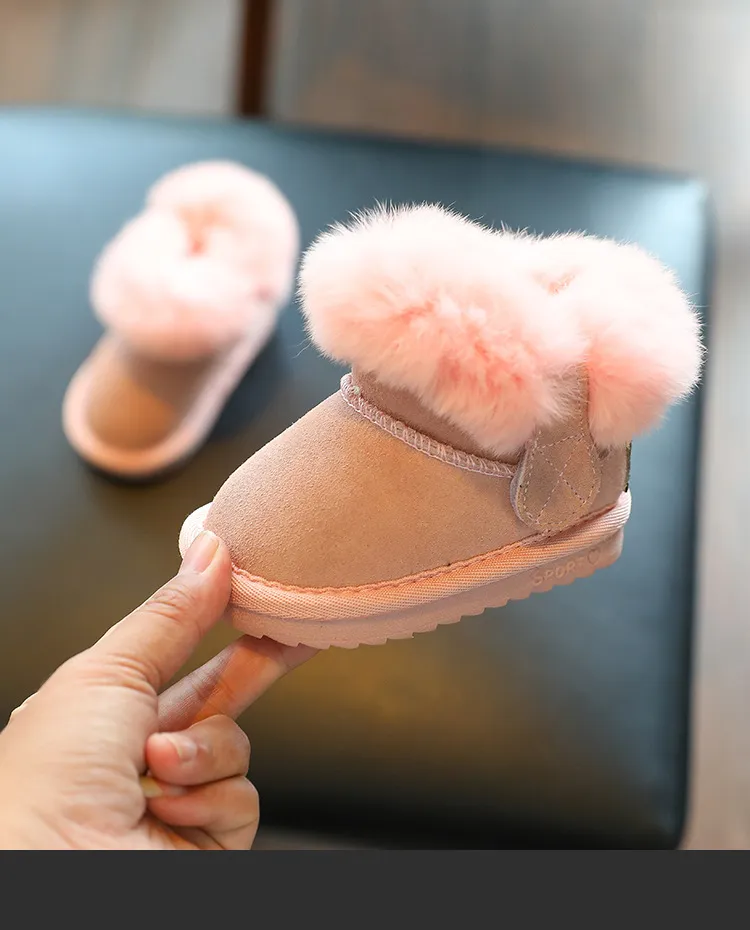 Scarpe invernali per bambini, solide, calde, in peluche, per neonati, da esterno, casual, da neve, morbide e antiscivolo, in pelliccia, in pelle scamosciata_voghion.com