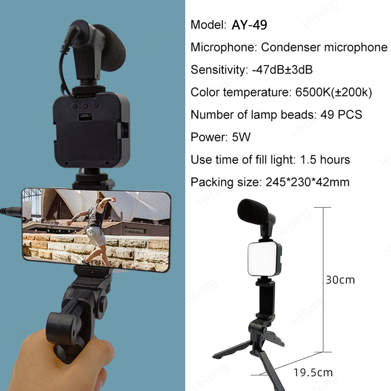 Phone Holder Photography Lighting Smartphone Video Kit Microphone LED Selfie Tripod Recording Handle Portable Stabilizer Bracket_voghion.com