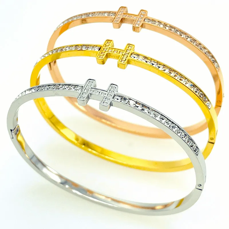 Bangle Stainless Steel Sparkling Zircon Bracelet For Women And Men Jewelry Gifts_voghion.com