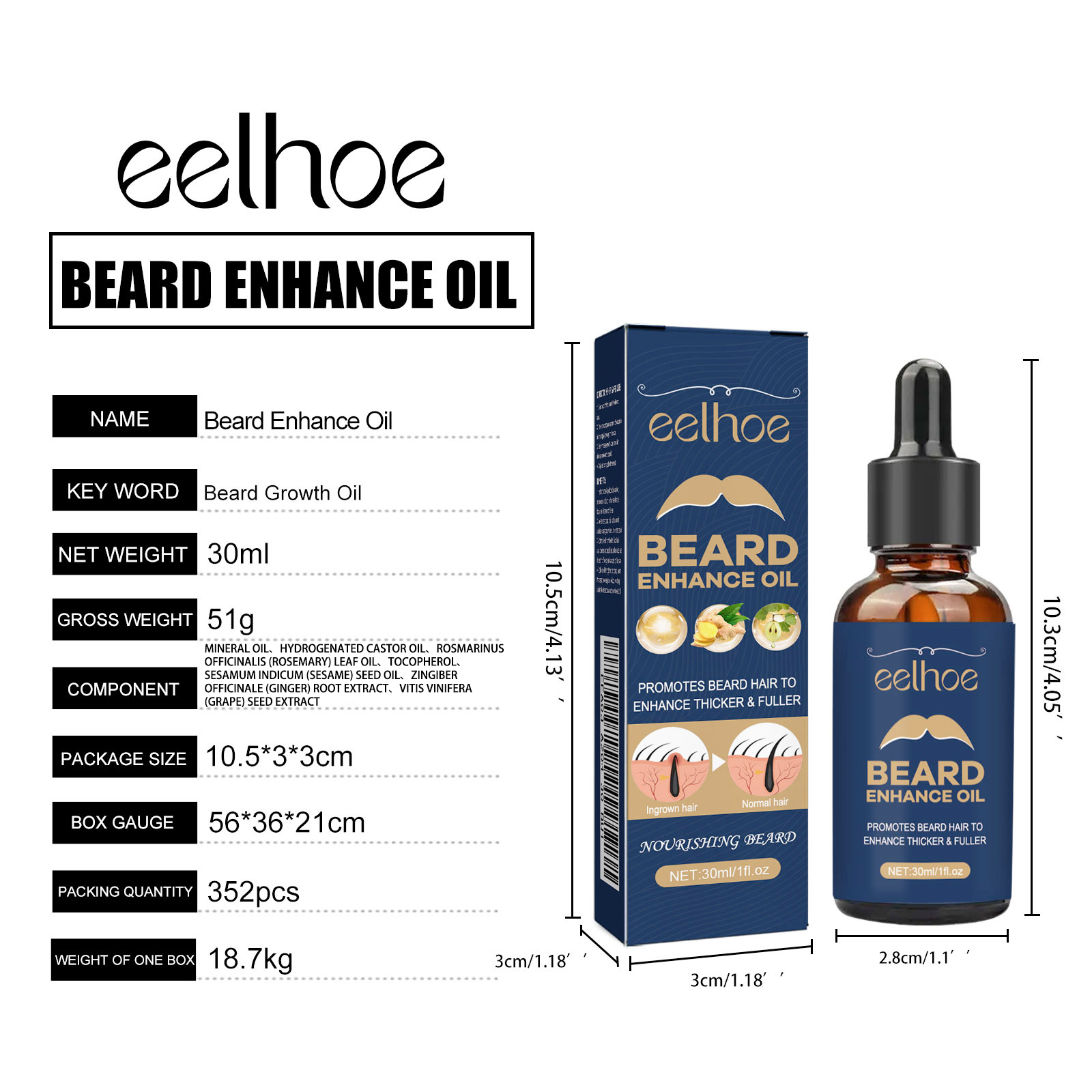 EELHOE Beard Treatment Oil, Strong Fur Root Moisturizing Soft Brightening Men's Beard Nourishing Thick Hair Essential Oil_voghion.com