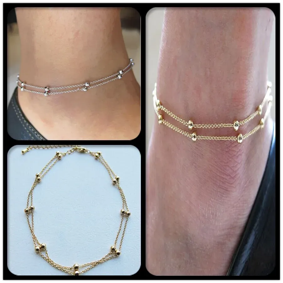 Simple Woman Anklets Casual/Sporty 14K Gold Chain Women Ankle Bracelet Jewelry_voghion.com