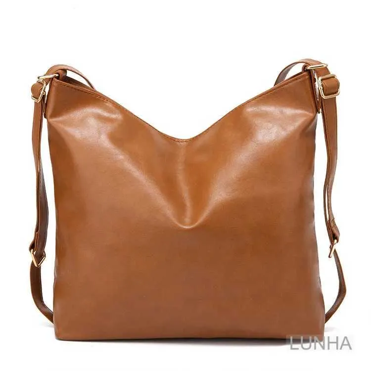 Damen-Rucksack 2-in-1, modisch, Retro, geöltes Wachs-PU-Leder, Schultertasche mit großem Fassungsvermögen, Crossbody-Tasche, einfarbig, britisch_voghion.com