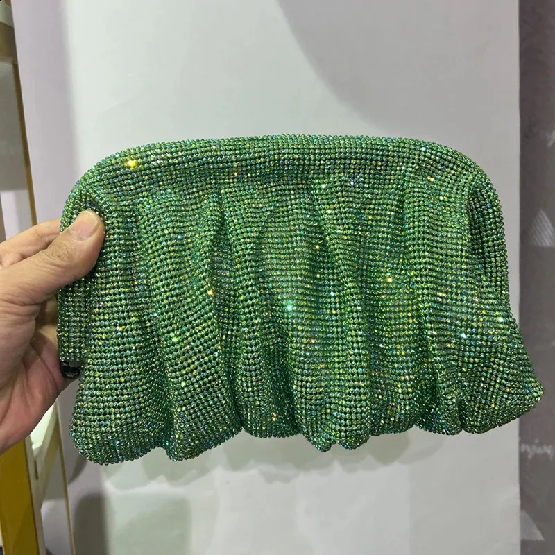 Shell Clip Rhies Handbag For Women Purse Shiny Handmade Dia Shoulder Crossbody Evening Bag 240902_voghion.com