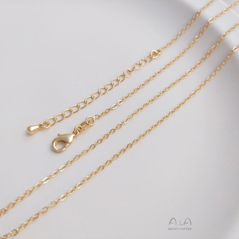 Catena di estensione a goccia d'acqua con perlina piatta O in acciaio JF14K con finitura in oro vero, colore preservato, clavicola da 45 cm_voghion.com