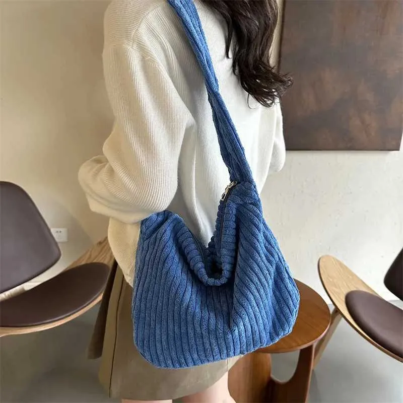 Borsa da designer Design semplice Borsa a tracolla in velluto a coste tinta unita Portafoglio e borsa a mano casual da donna_voghion.com