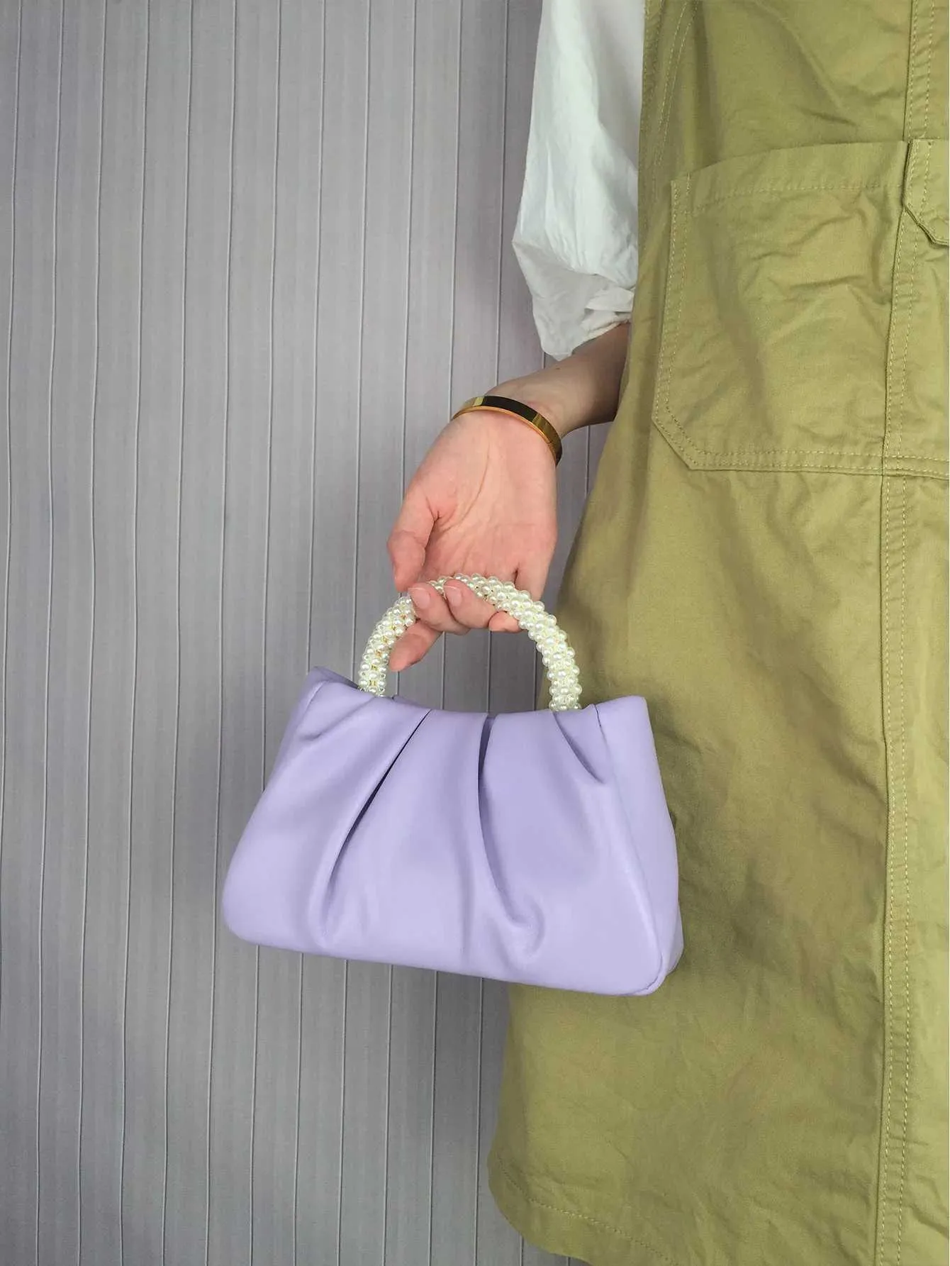 Borsa clutch con manico di perle borsa a spalla quadrata donna_voghion.com