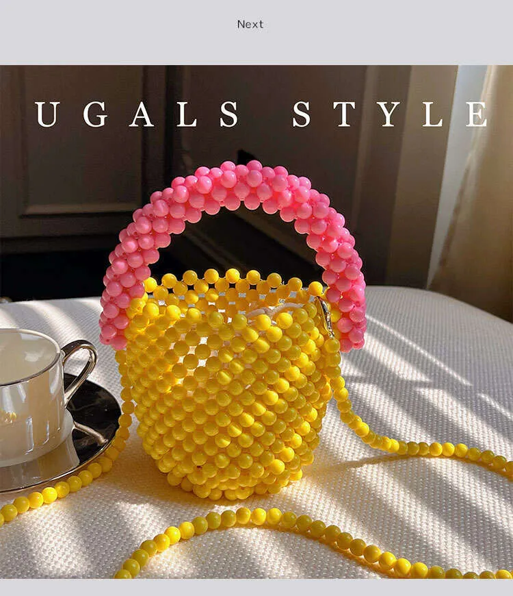 Mini Beaded Shoulder Bag For Women, Handmade Candy Colour Handbag_voghion.com