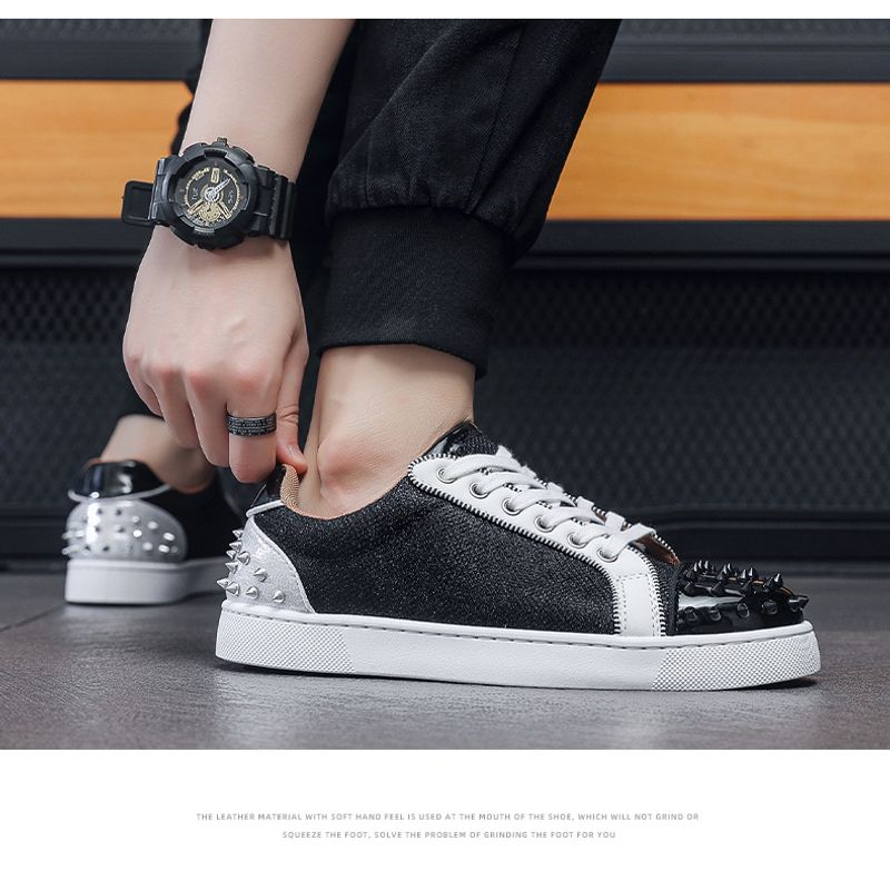 Red Sole Casual Rivets Plate Personality Fashion Trend Men's Shoes_voghion.com