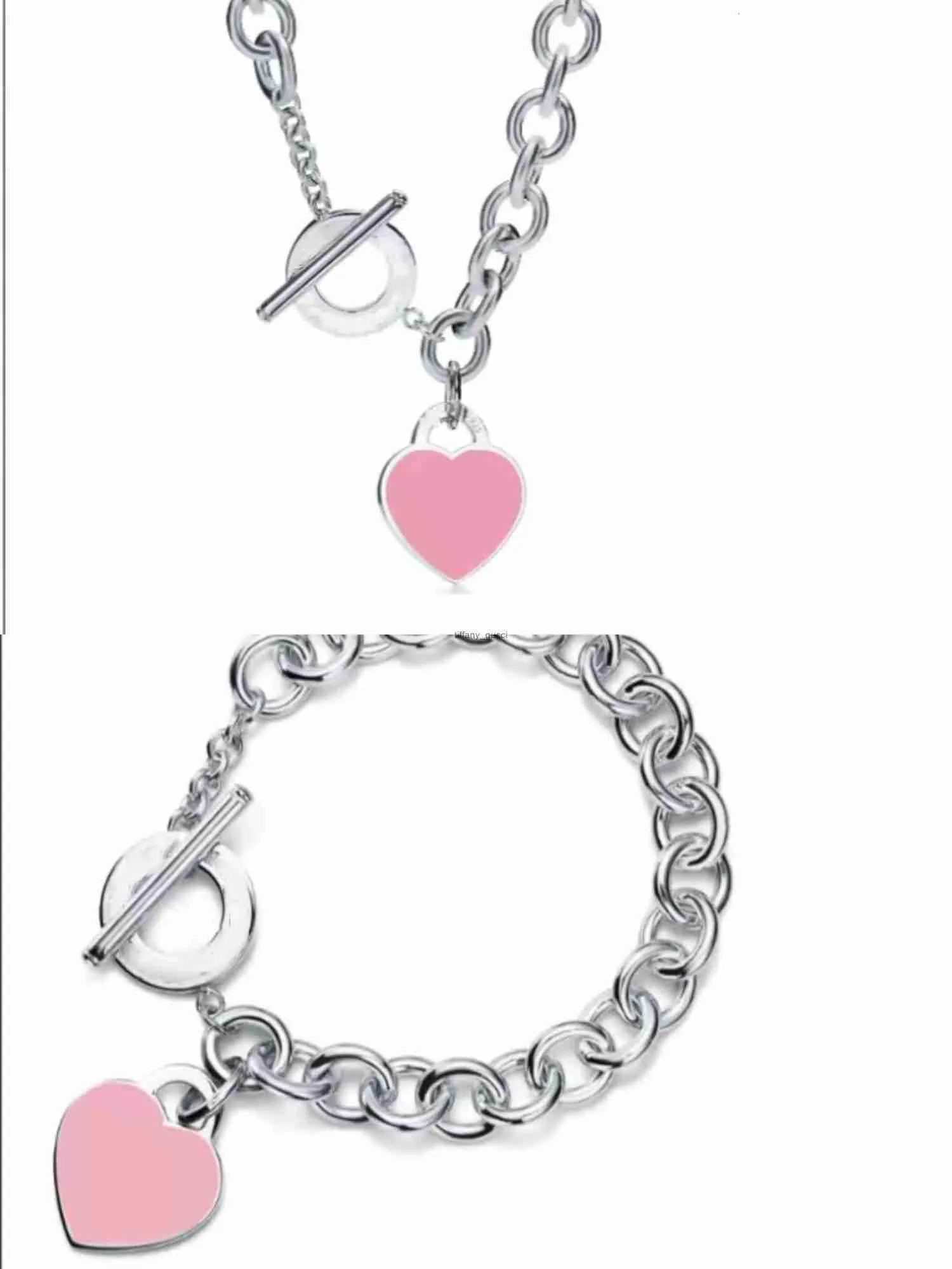 Blue Sier Black Necklace Chains Link Mens Jewelry Heart Pendant Necklaces for Women Bracelet Set Fashion Jewlery_voghion.com