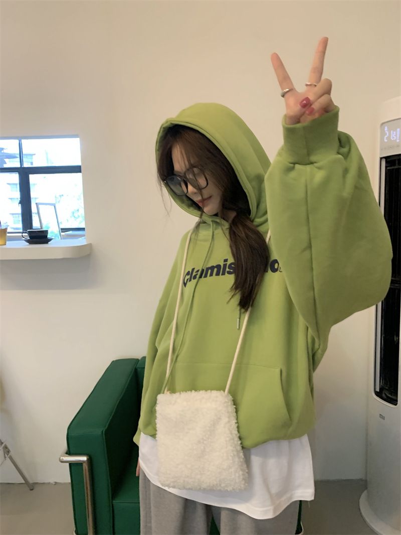 Veet hooded sweatshirt for women in autumn and winter, new loose letter printed Korean fashion student long sleeved_voghion.com