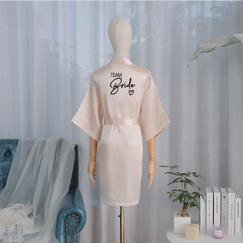 Bride TEAM Bridal Group Morning Women's Sleeping Robes Makeup Wedding Simulation Silk Bathrobe_voghion.com