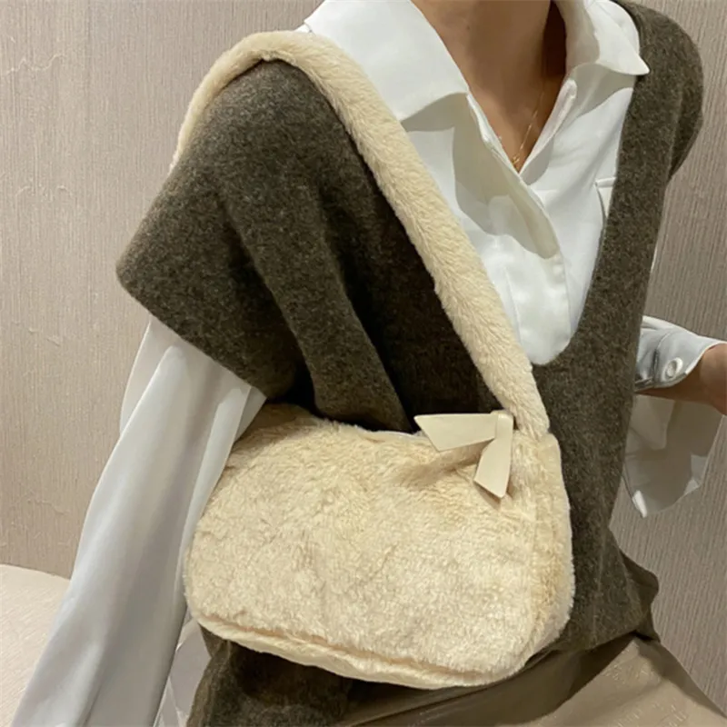 Plüsch-Umhängetaschen für Femme Designer Soft Winter Damen Clutch Handtasche Nette FI Weibliche Party Unterarm Tasche_voghion.com