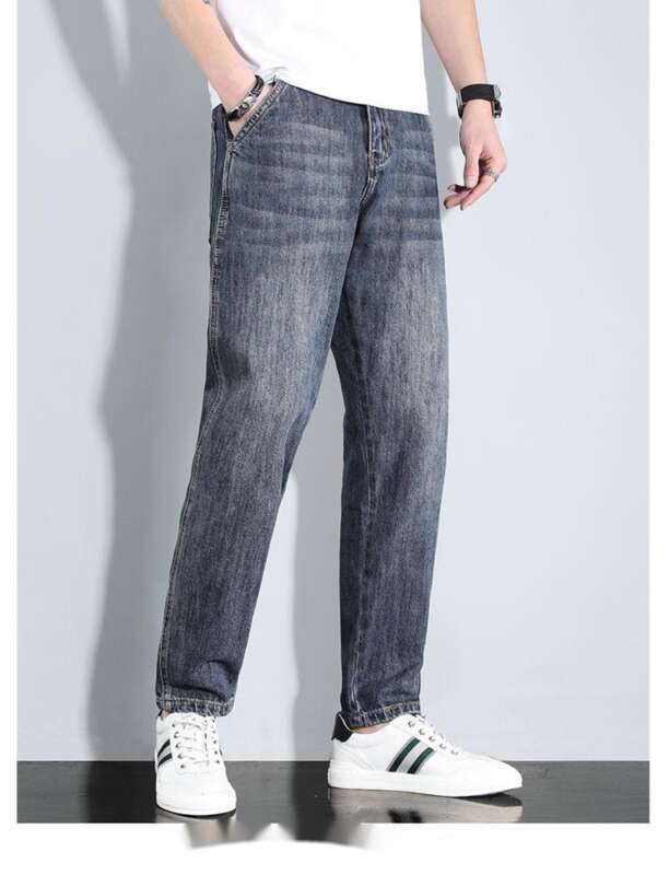 Winter Jeans Men's Thick Velvet Fashion 2025 New Loose Straight Leg Trendy Brand Casual Cropped Pants_mkmklike.com